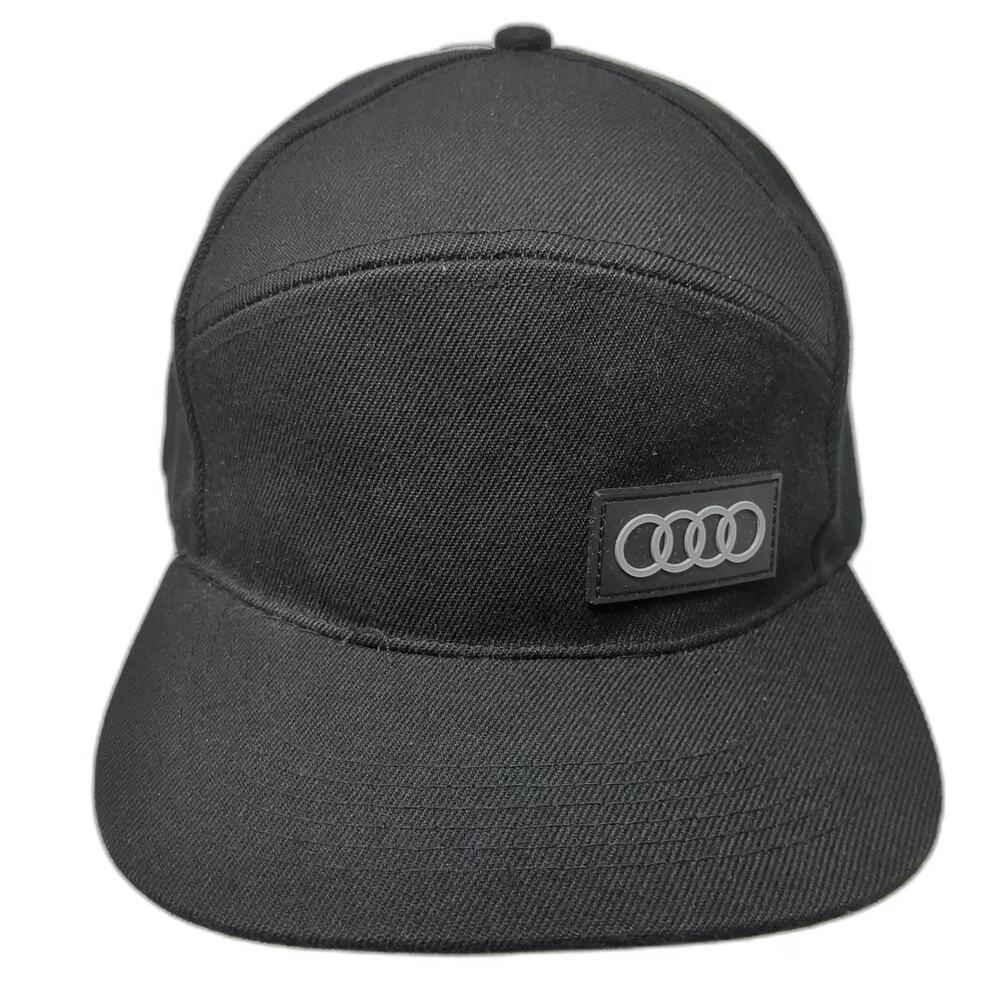 Audi Snapback Black One Size Rubber Patch Logo Flat Brim Acrylic Hat Adjustable